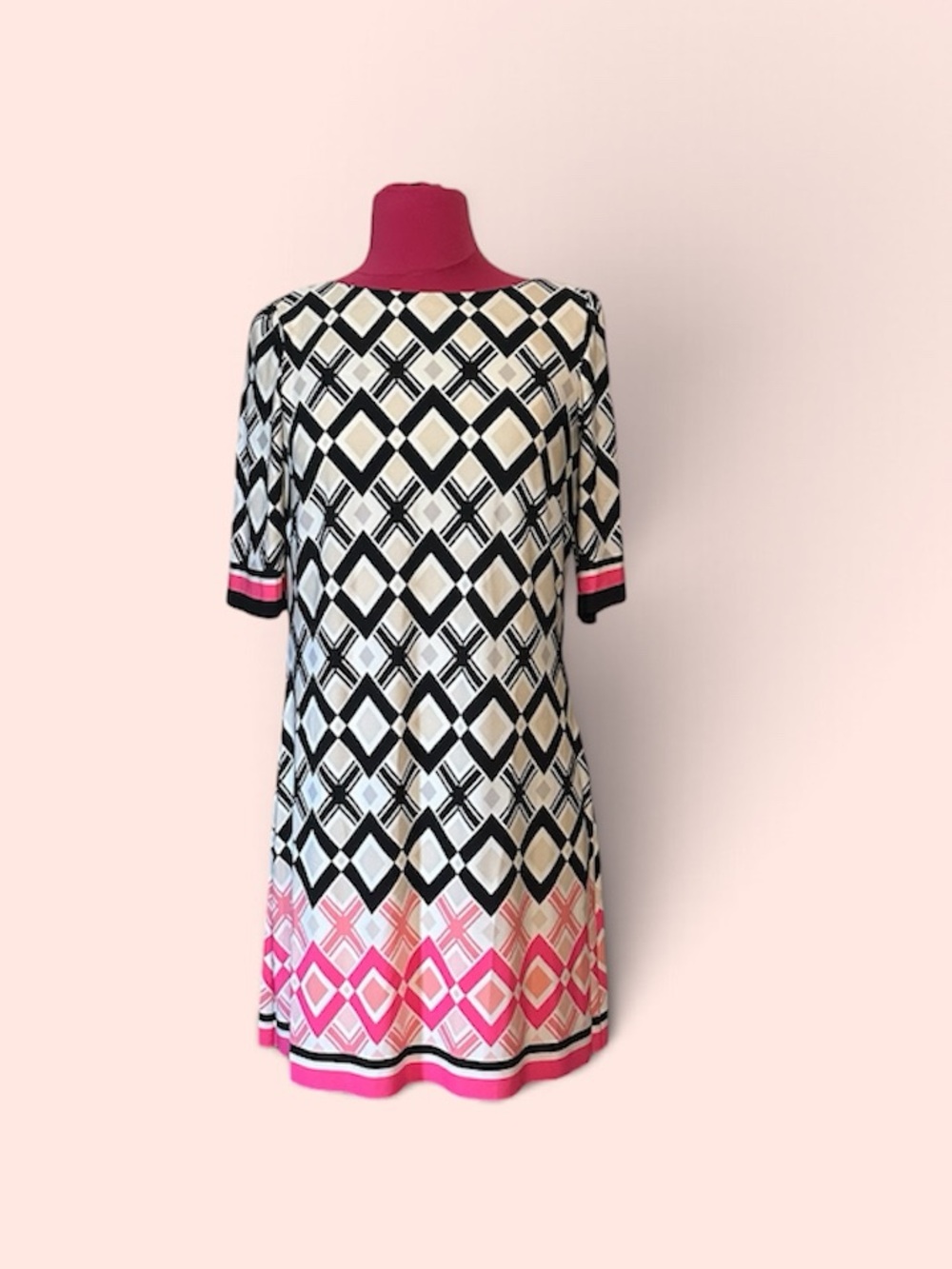 Eliza J Black, White & Pink Geometric A-Line Tunic